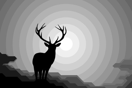 Deer. Silhouette, stag, night.のイラスト素材