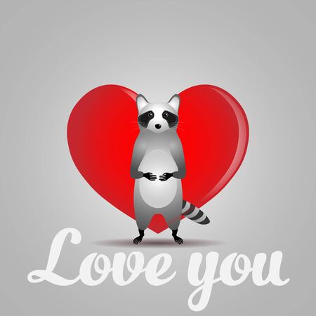 Raccoon. Big heart background.のイラスト素材
