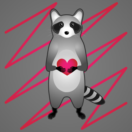 Raccoon. Valentines day greeting card. Pink stripes.のイラスト素材