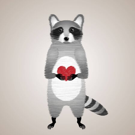 Raccoon holding a heart.のイラスト素材