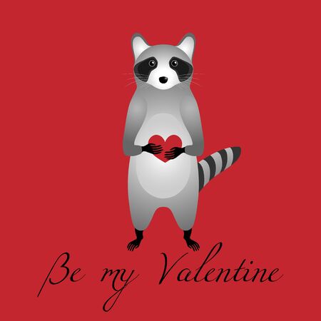 Raccoon with heart. Valentines day greeting card.のイラスト素材