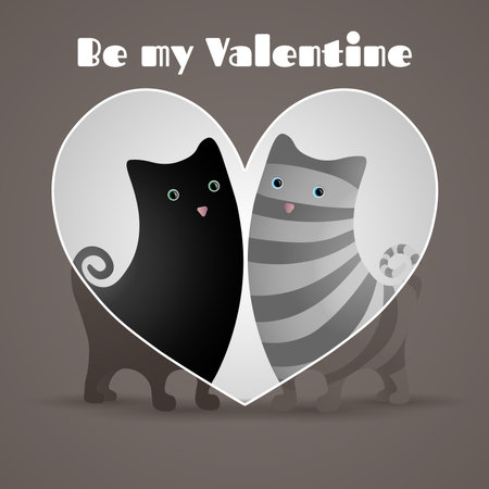 Two cats is better then one. Gray heart.のイラスト素材