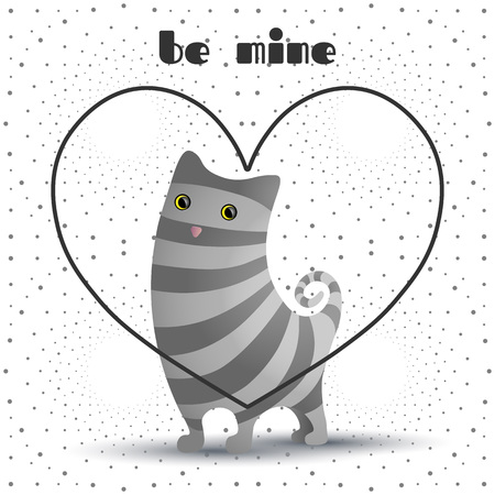Cute cat in gray heart. Gray stripes.のイラスト素材