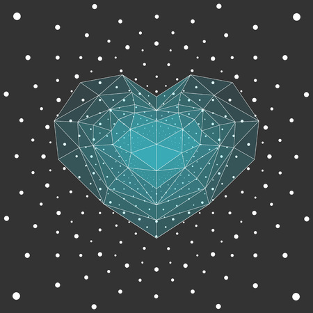 Blue cristal heart, white dots background.のイラスト素材
