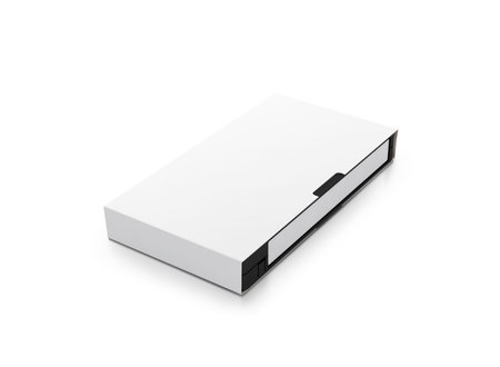 Blank white video cassette tape mock up, isolated, top view, clipping path. Clear vhs cassete case...