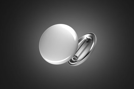 Empty clear pin emblem mock up. Round plastic volunteer label. Vote sign design template. Campaigning badges display.の写真素材