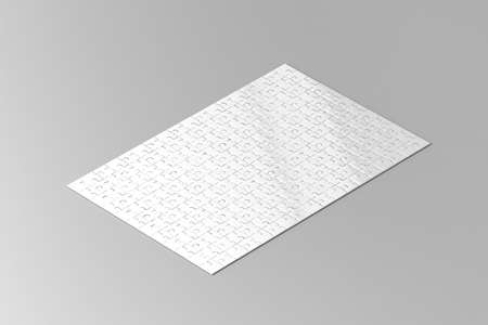 Blank white jigsaw puzzle game mockup, isometric view, 3d rendering. Child mosaic toy, clear surface design mock up.の写真素材