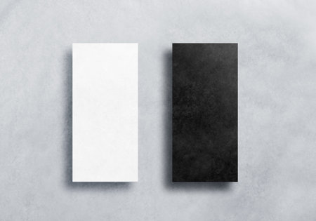 Blank black and white dl flyers mockups set. Clear and dark textured leaflets covers mock ups, front...
