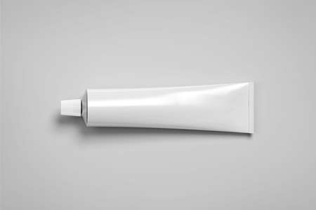 Blank white tube mockup lying, 3d rendering. Clear skincare cream pack design mock up. Clean ointment gel bottle template, logo branding presentation. Empty cosmetic paste plastic packaging cover.の写真素材