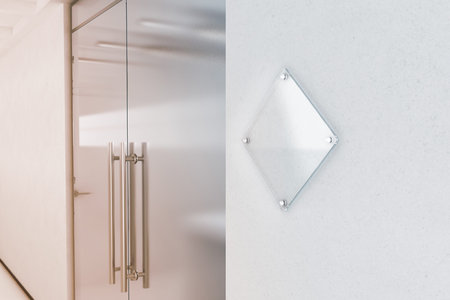 Blank rhombus transparent glass sign plate mock up, 3d renderingの写真素材