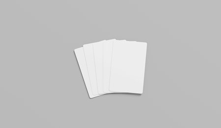 Blank white five playing cards face mock up, isolated, 3d rendering. Empty paper gambling mockup,...
