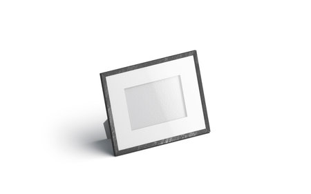 Blank white horizontal table photo frame mockup, isolated, 3d rendering. Empty framework for...