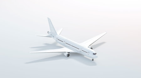 Blank white airplane mock up stand, side view isolated, 3d rendering. Clear plain air plane...