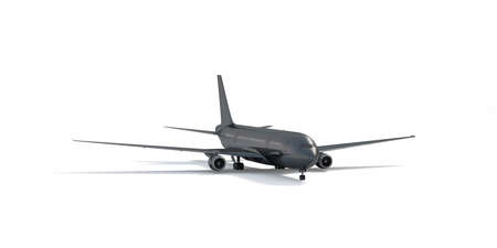 Blank black airplane mockup stand, front view depth of field, 3d rendering. Dark plain stealth air bus mock up template. Empty air force jetliner model. Clean aeroplane for business.の写真素材
