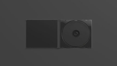 Blank black cd case mockup opened, top view, isolated,