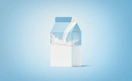 Blank white small carton pack milk splash mockup, blue backgroundの写真素材