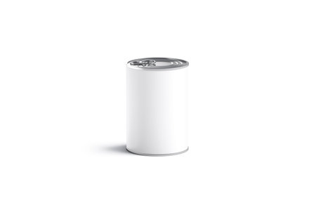 Blank white big conserve can mock up, front view, 3d rendering. Empty pineapple or tomato caned jar...