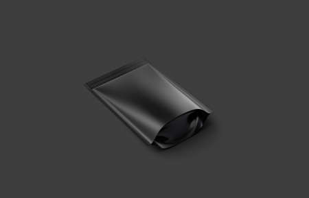 Blank blank plastic zipper pouch mockup lying on dark backgroundの写真素材