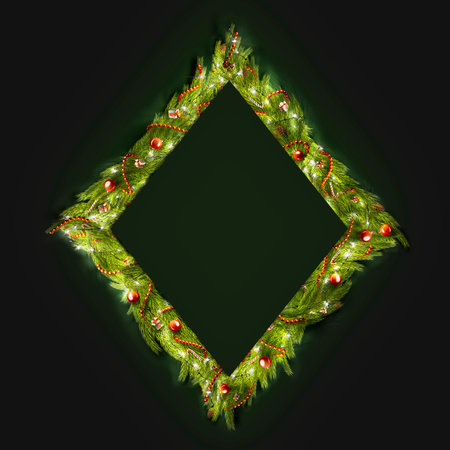 Decorative new year rhombus frame mockup in darknessの写真素材