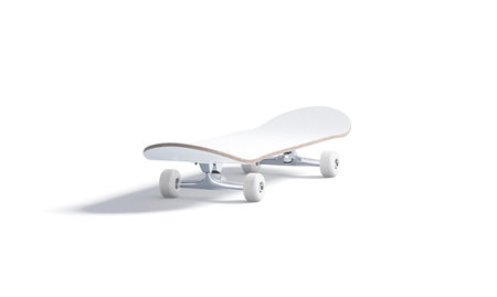 Blank white wood skateboard with wheels mockup, isolated