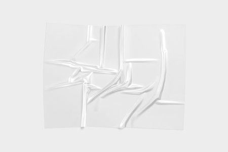 Blank transparent plastic foil wrap overlay mock up, gray background