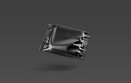 Blank black square chocolate bar foil wrap mockup, no gravityの写真素材