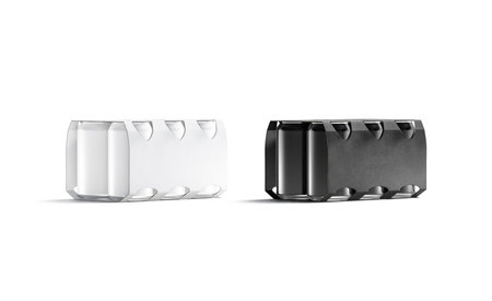 Blank black and white six beer can cardboard pack mockup,