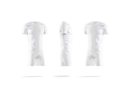 Blank white soccer uniform t-shirt and short mockup, different sides