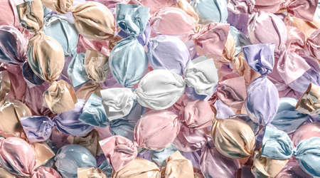 Blank colored hard candy foil wrapper mock up stackの写真素材