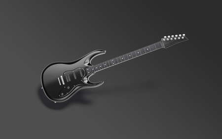 Blank black electric guitar mockup, dark backgroundの写真素材
