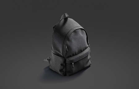 Blank black closed backpack with zipper mockup, dark backgroundの写真素材