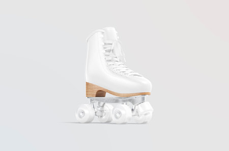 Blank white roller skates with wheels mockup, gray background, 3d rendering. Empty rollerskating...