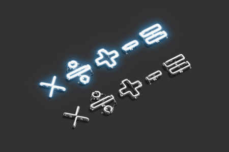 Decorative font arithmetic neon symbol mock up