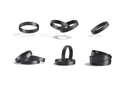 Blank black silicone wristband mock up set, different viewsの写真素材