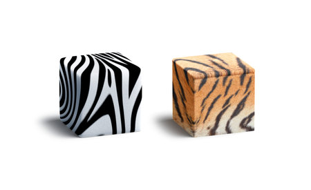 Blank zebra and tiger surface cube mockup set