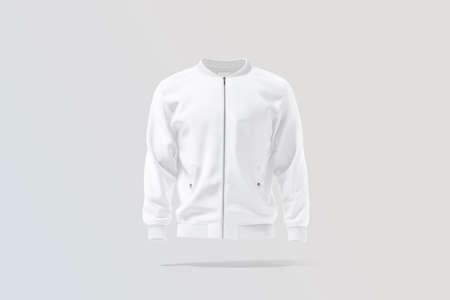 Blank white bomber jacket mock up, gray backgroundの写真素材