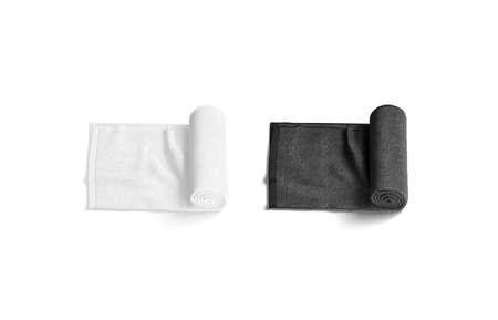 Blaank black and white twisted big towel mockup, half-turned viewの写真素材