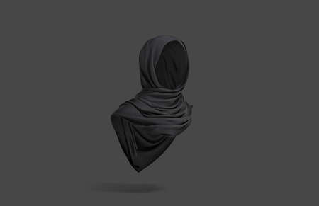Blank black woman muslim hijab mockup, dark backgroundの写真素材