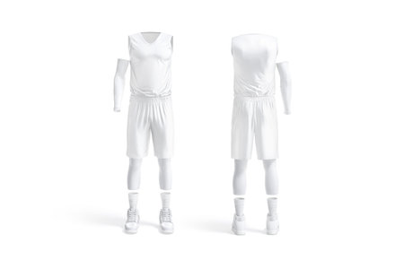 Blank white basketball uniform mockup, front and back view