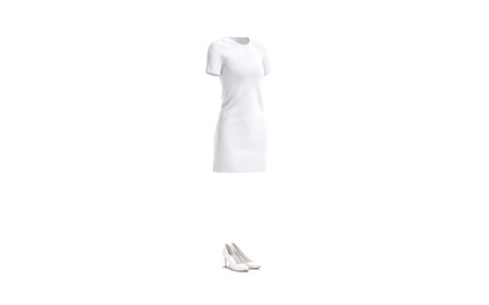 Blank white dress and high heels shoes mockup, side viewの写真素材