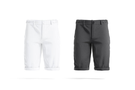 Blank black and white men shorts mockup, front view, 3d rendering. Empty elegance panties or briefs for daily outfit mock up, isolated. Clear cargo cotton breeches template.の写真素材
