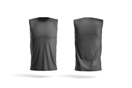 Blank black sleeveless shirt mockup, front and back viewの写真素材