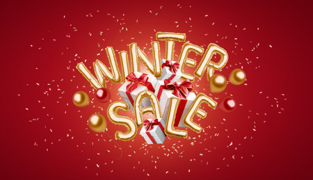 Decorative inflated foil balloon christmas font, red backgroundの写真素材