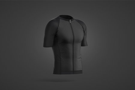 Blank black cycling zip jersey mockup, dark backgroundの写真素材