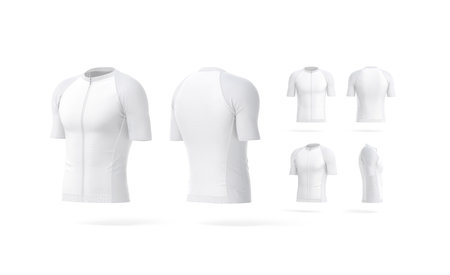 Blank white cycling zip jersey mockup, different viewsの写真素材