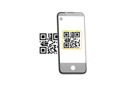 Qr code scanning on phone screen, isolatedの写真素材