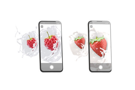 Phone screen capture macro photoshoot stop motion, isolatedの写真素材