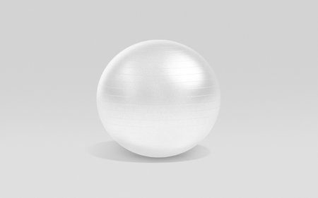 Blank white pilates ball mockup, grey backgroundの写真素材