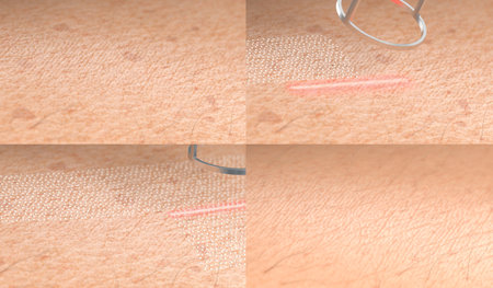 Old wrinkled skin surface laser resurfacing macro procedureの写真素材