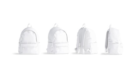 Blank white backpack mockup, different angels viewsの写真素材